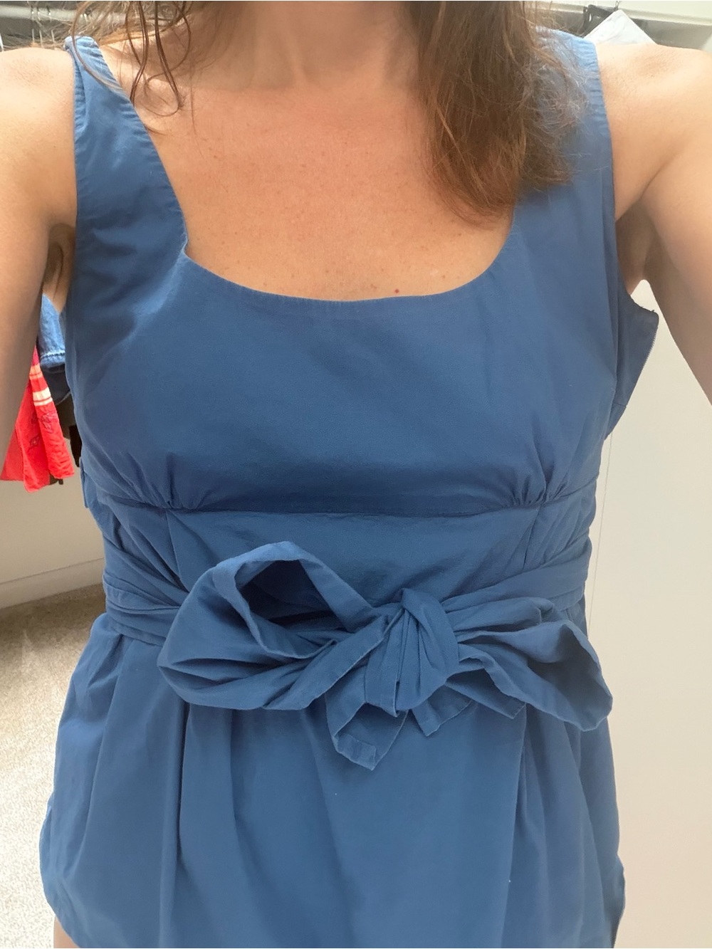 Anthropologie Blue Sleeveless Bow-Waist Summer Shirt